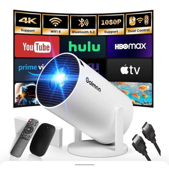 Gaimoo Mini Projector with WiFi and Bluetooth Smart Projector 4K 1080P FHD